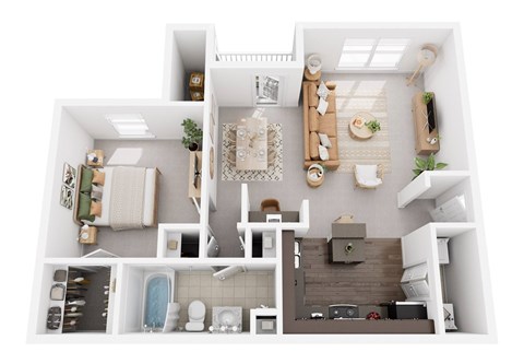 Floor plan for 1 bed, 1 bath, 949 sqft